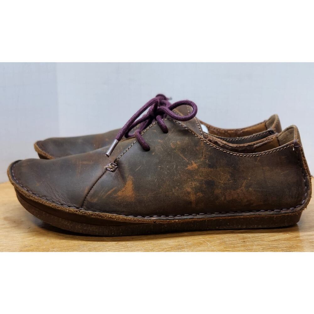 Clarks Janey Mae Brown Classic Leather Beeswax Lace Up Shoes Women's 8.5M - Picture 4 of 9